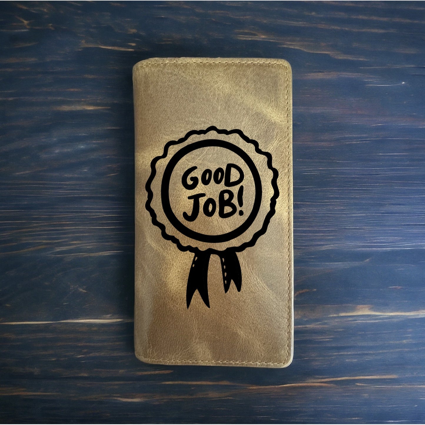 Good Job Rodeo Wallet Cowboy Western Buffalo Leather Premium Ribbon Quote NEW