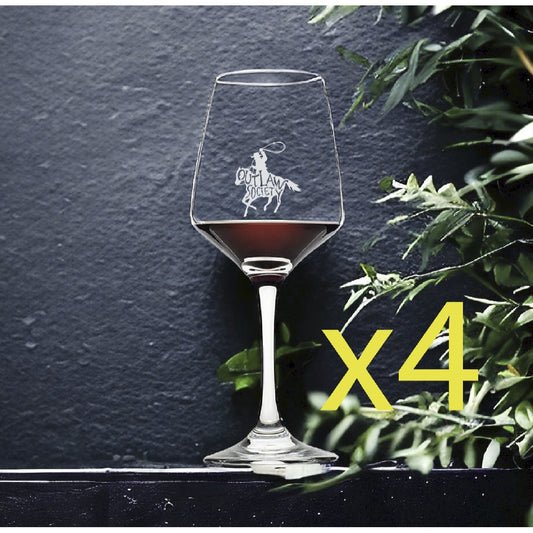 Outlaw Society Wine Glasses x4 Premium 12 Oz Personalize Country Western NEW