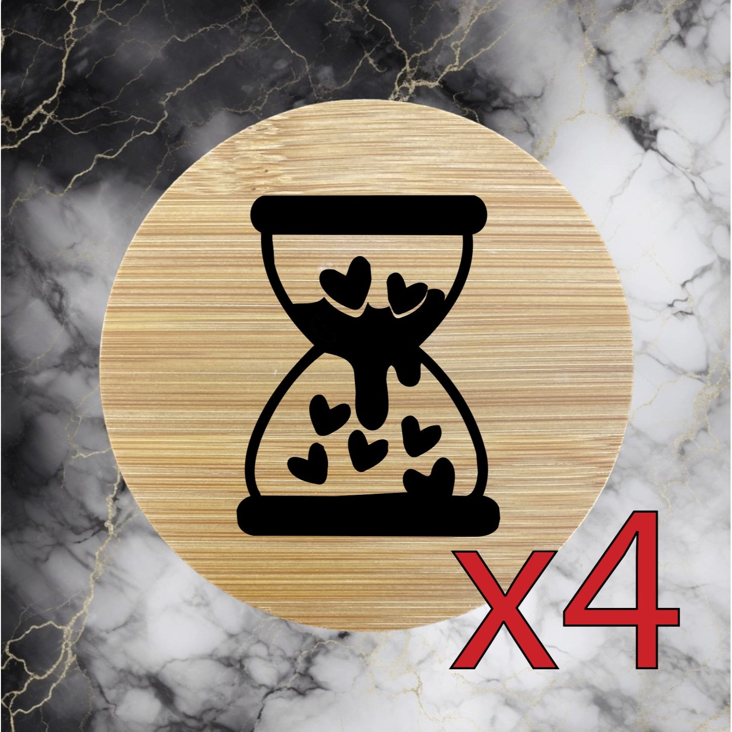 Hourglass Hearts x4 Bamboo Coasters Drink Natural Wood Home Decor Lounge NEW
