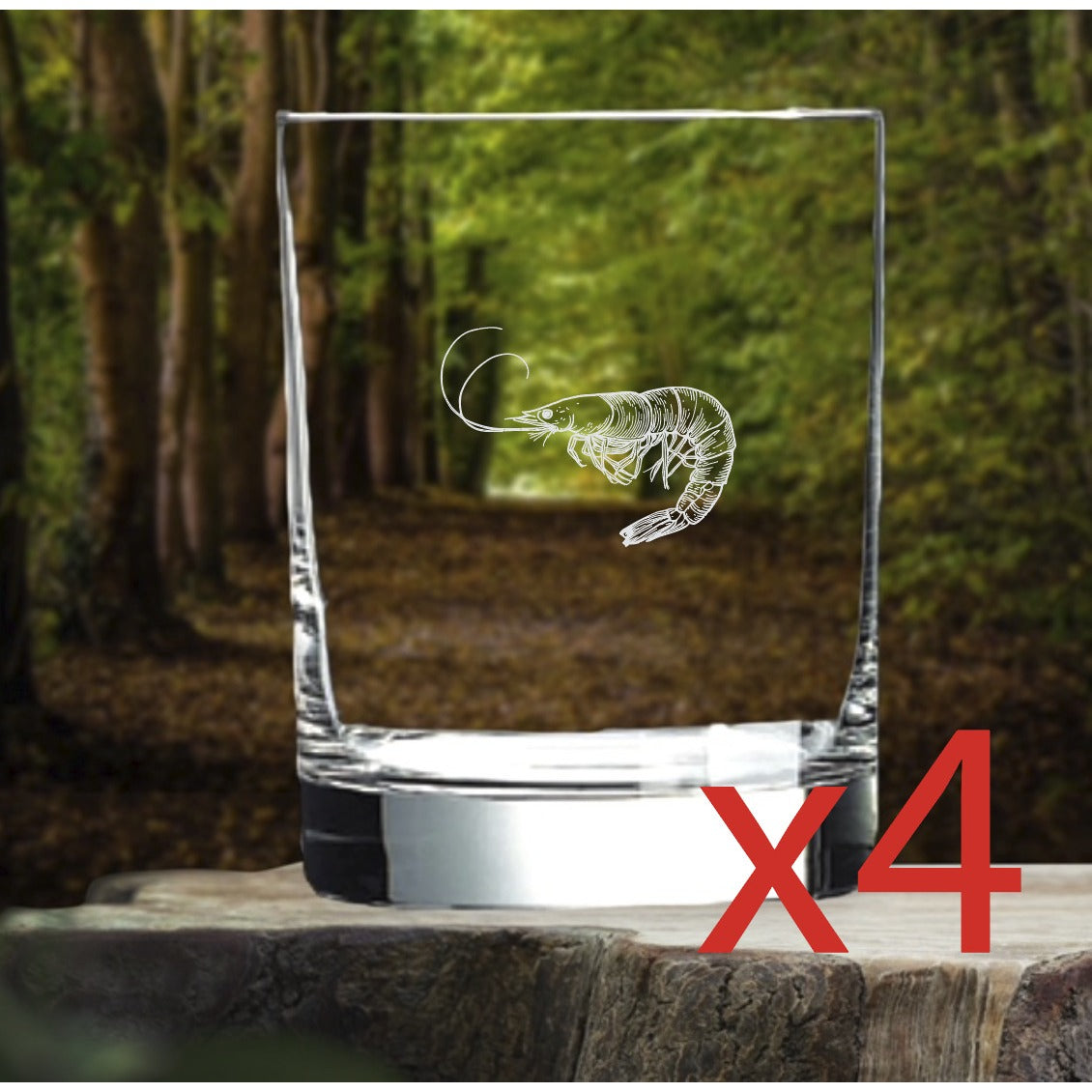 Shrimp Whiskey Glasses x4 Double 14 Oz Premium Old Fashioned Ocean Animal NEW