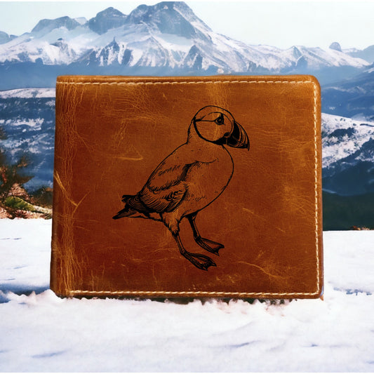 Puffin Leather Wallet Bifold Premium Quality Buffalo Animal Bird Wild Gift NEW
