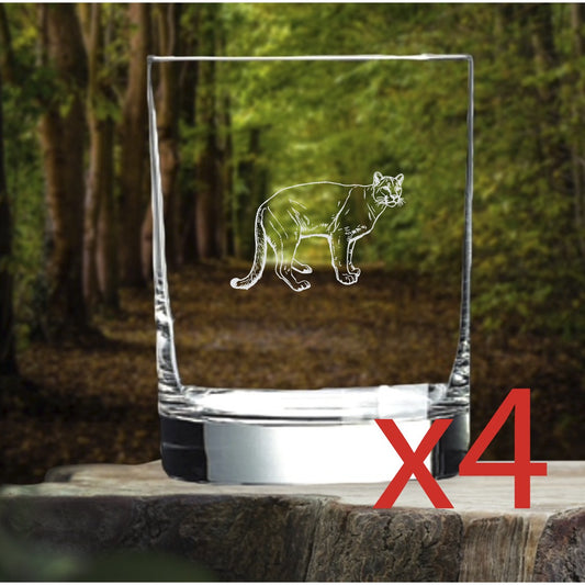 Mountain Lion Whiskey Glasses x4 Double 14 Oz Premium Old Fashioned Cougar NEW