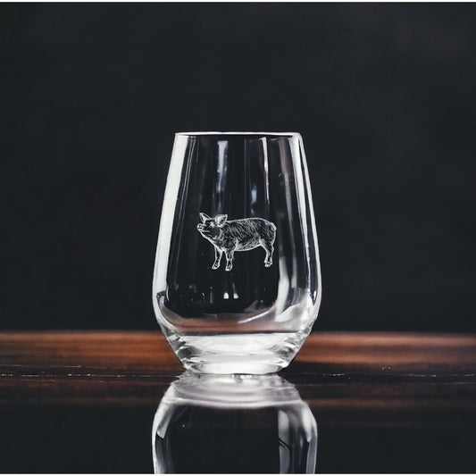 Pig Stemless Wine Glasses x4 Premium 15 Oz Personalize Gift Farm Animal NEW