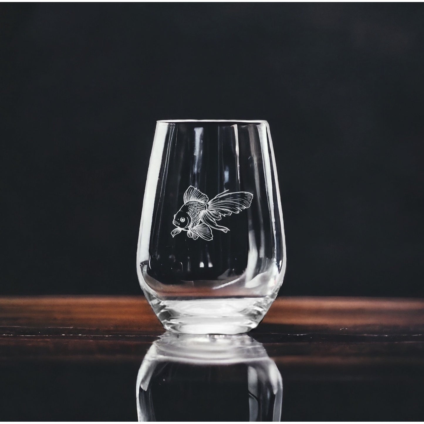 Goldfish Stemless Wine Glasses x4 Premium 15 Oz Personalize Animal Pet Gift NEW