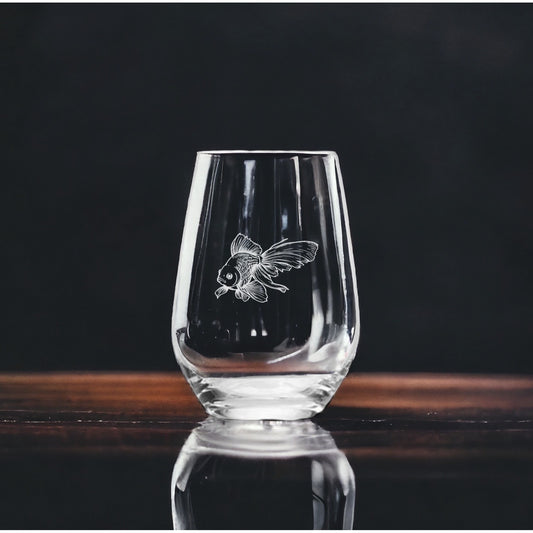Goldfish Stemless Wine Glasses x4 Premium 15 Oz Personalize Animal Pet Gift NEW