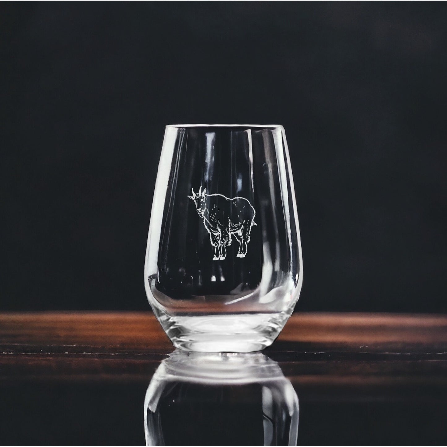 Mountain Goat Stemless Wine Glasses x4 Premium 15 Oz Personalize Gift Animal NEW
