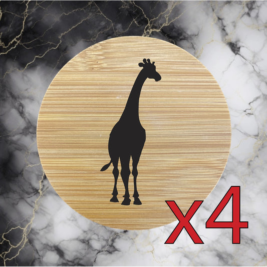 Giraffe x4 Bamboo Coasters Drink Natural Wood Home Decor Lounge Animal Wild NEW