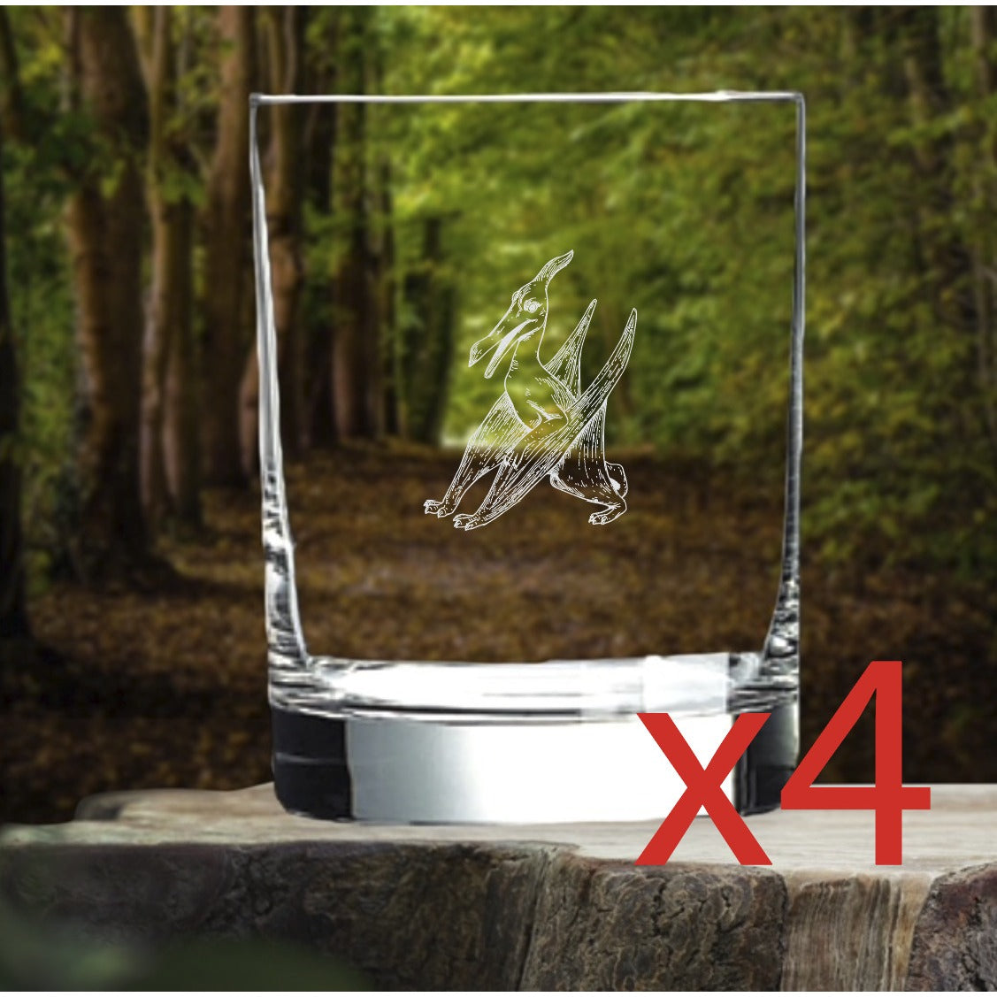 Pterodactyl Whiskey Glasses x4 Double 14 Oz Premium Old Fashioned Dino Gift NEW