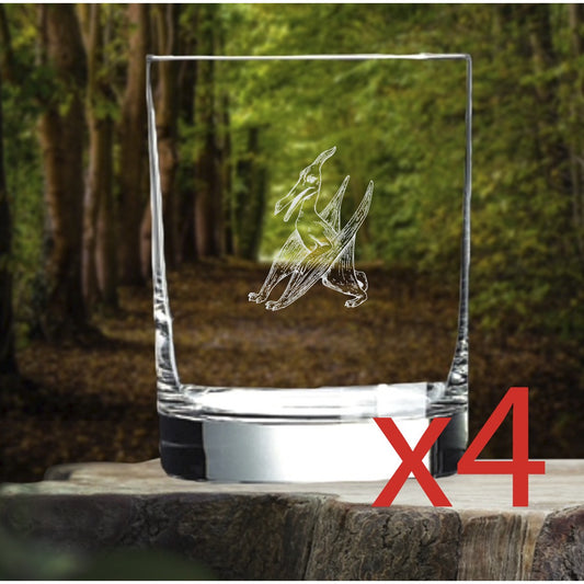 Pterodactyl Whiskey Glasses x4 Double 14 Oz Premium Old Fashioned Dino Gift NEW