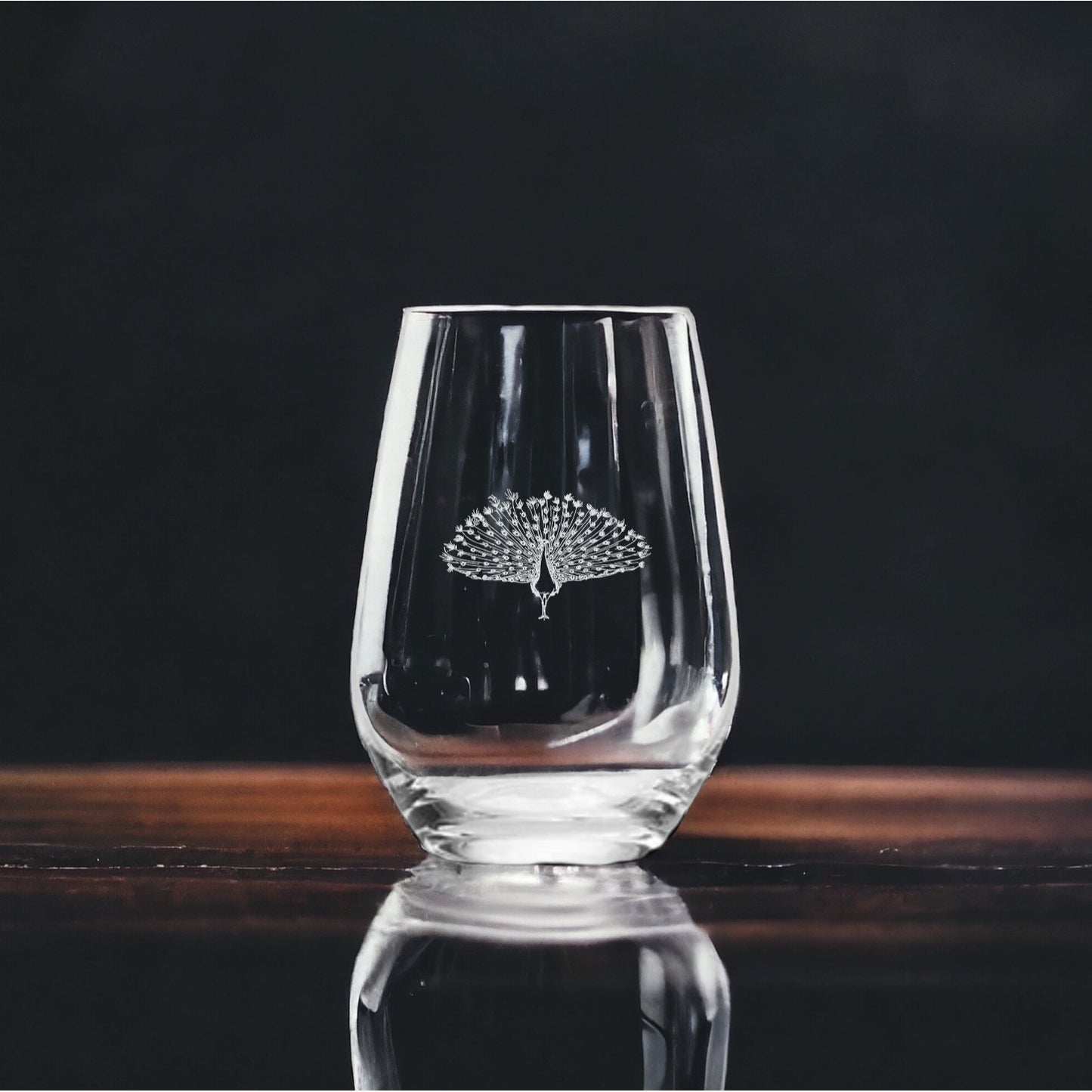 Peacock Stemless Wine Glasses x4 Premium 15 Oz Personalize Gift Animal NEW