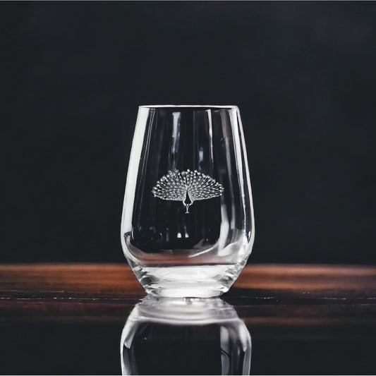 Peacock Stemless Wine Glasses x4 Premium 15 Oz Personalize Gift Animal NEW