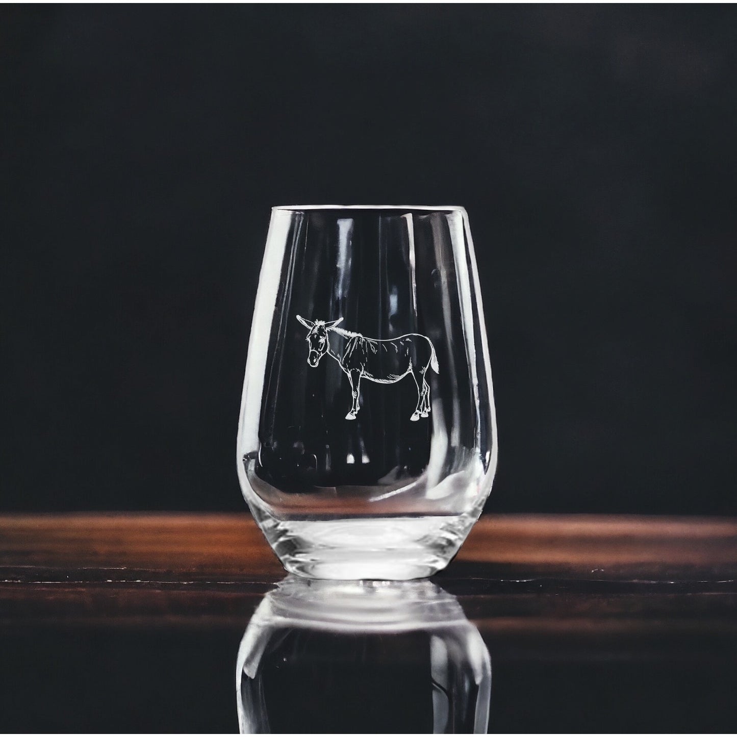 Donkey Stemless Wine Glasses x4 Premium 15 Oz Personalize Animal Farm Gift NEW