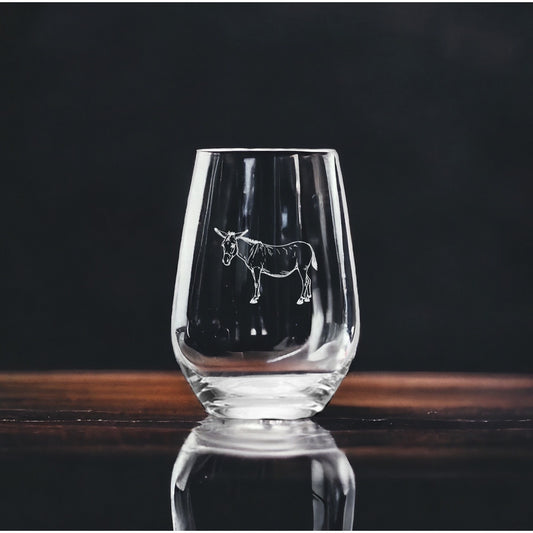 Donkey Stemless Wine Glasses x4 Premium 15 Oz Personalize Animal Farm Gift NEW