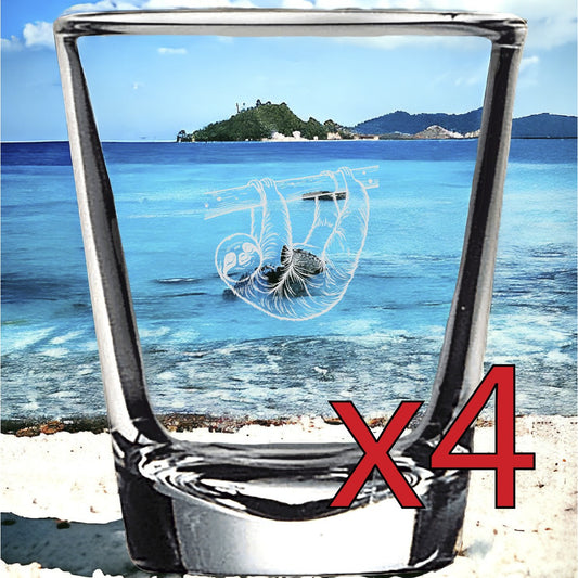 Sloth x4 Shot Glasses Spirit Liquor Party 2 Oz Premium Customize Animal Gift NEW