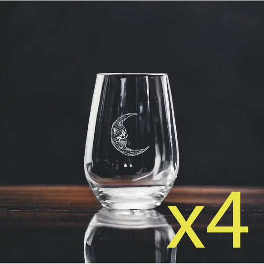 Moon Skull Stemless Wine Glasses x4 Premium 15 Oz Personalize Space Galaxy NEW