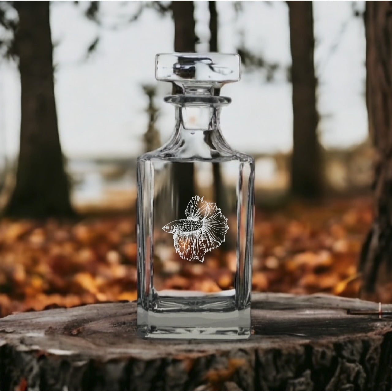 Betta Fish Decanter 26 Oz Bourbon Whiskey Premium Glass Personalize Animal NEW