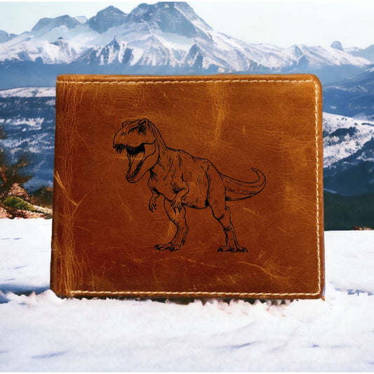 T-Rex Leather Wallet Bifold Premium Quality Buffalo Dinosaur Animal Gift NEW