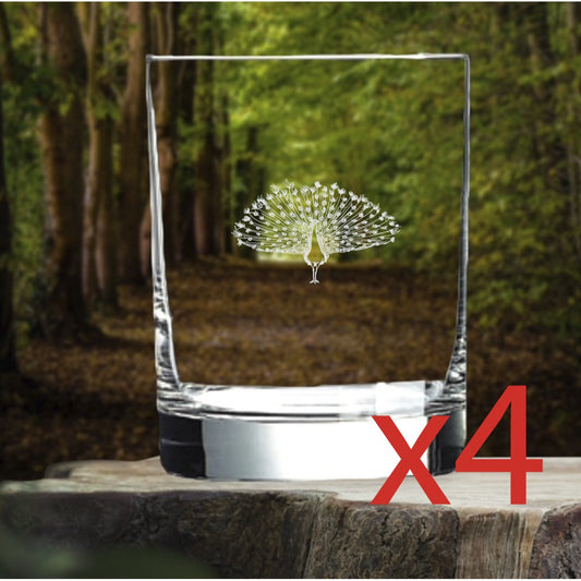 Peacock Whiskey Glasses x4 Double 14 Oz Premium Old Fashioned Animal Gift NEW