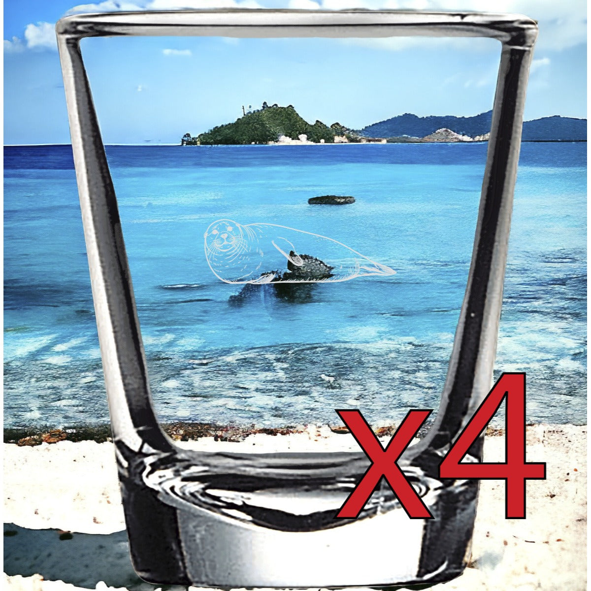 Seal x4 Shot Glasses Spirit Liquor Party 2 Oz Premium Customize Ocean Animal NEW