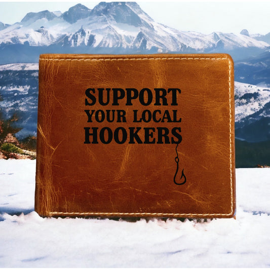 Local Hookers Leather Wallet Bifold Premium Quality Buffalo Fishing Funny NEW