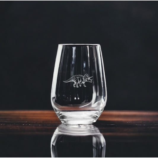 Triceratops Stemless Wine Glasses x4 Premium 15 Oz Personalize Gift Dino NEW