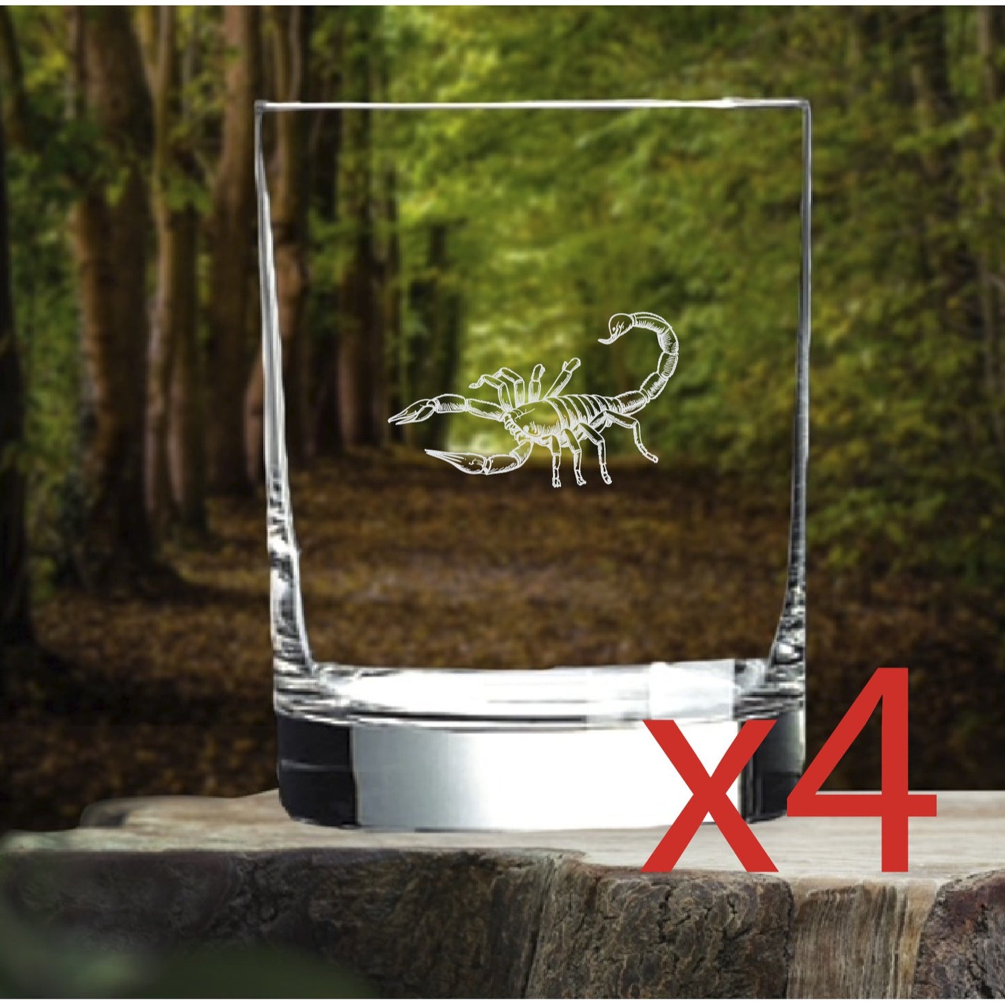 Scorpion Whiskey Glasses x4 Double 14 Oz Premium Old Fashioned Animal Gift NEW