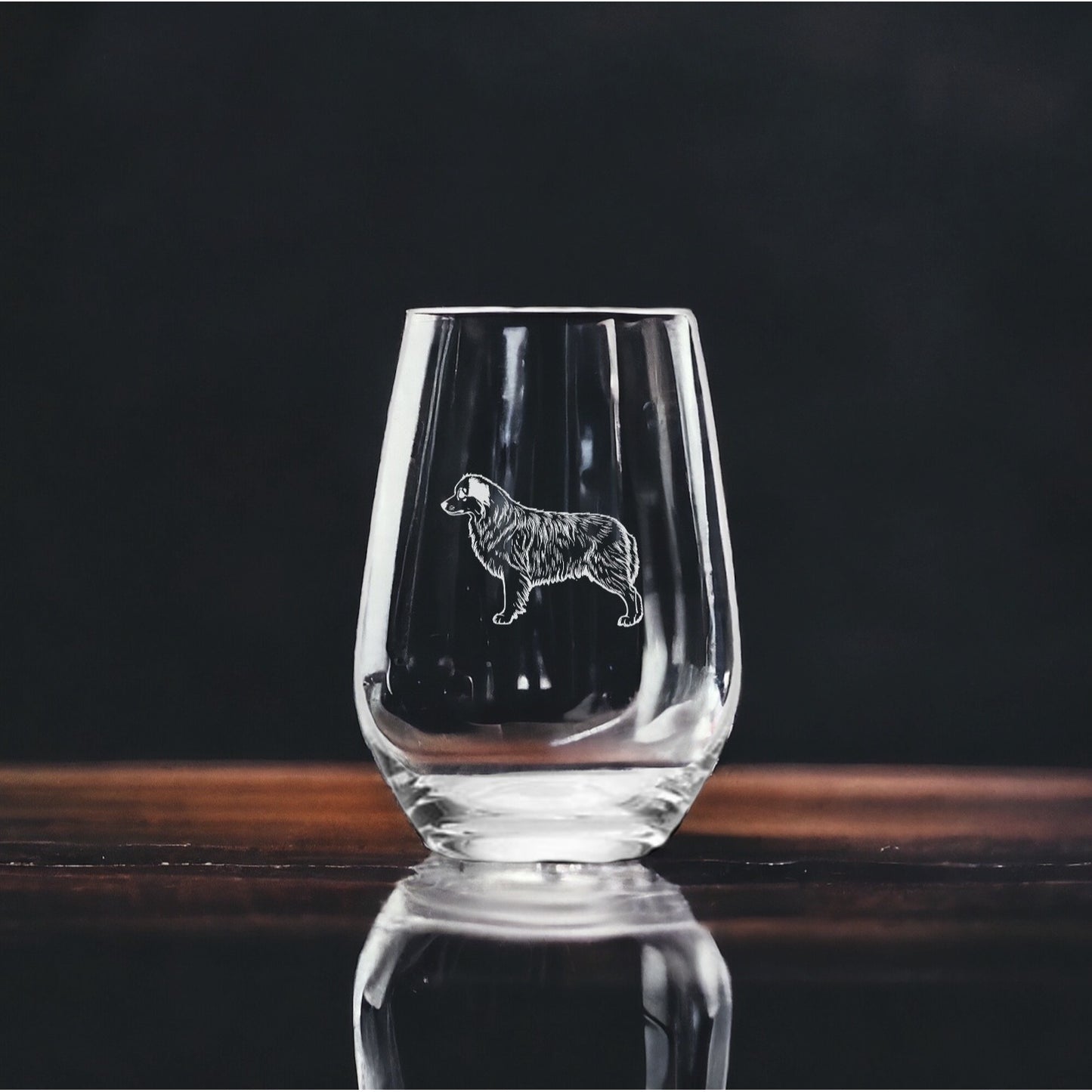 Australian Shepherd Stemless Wine Glasses x4 Premium 15 Oz Personalize Dog NEW