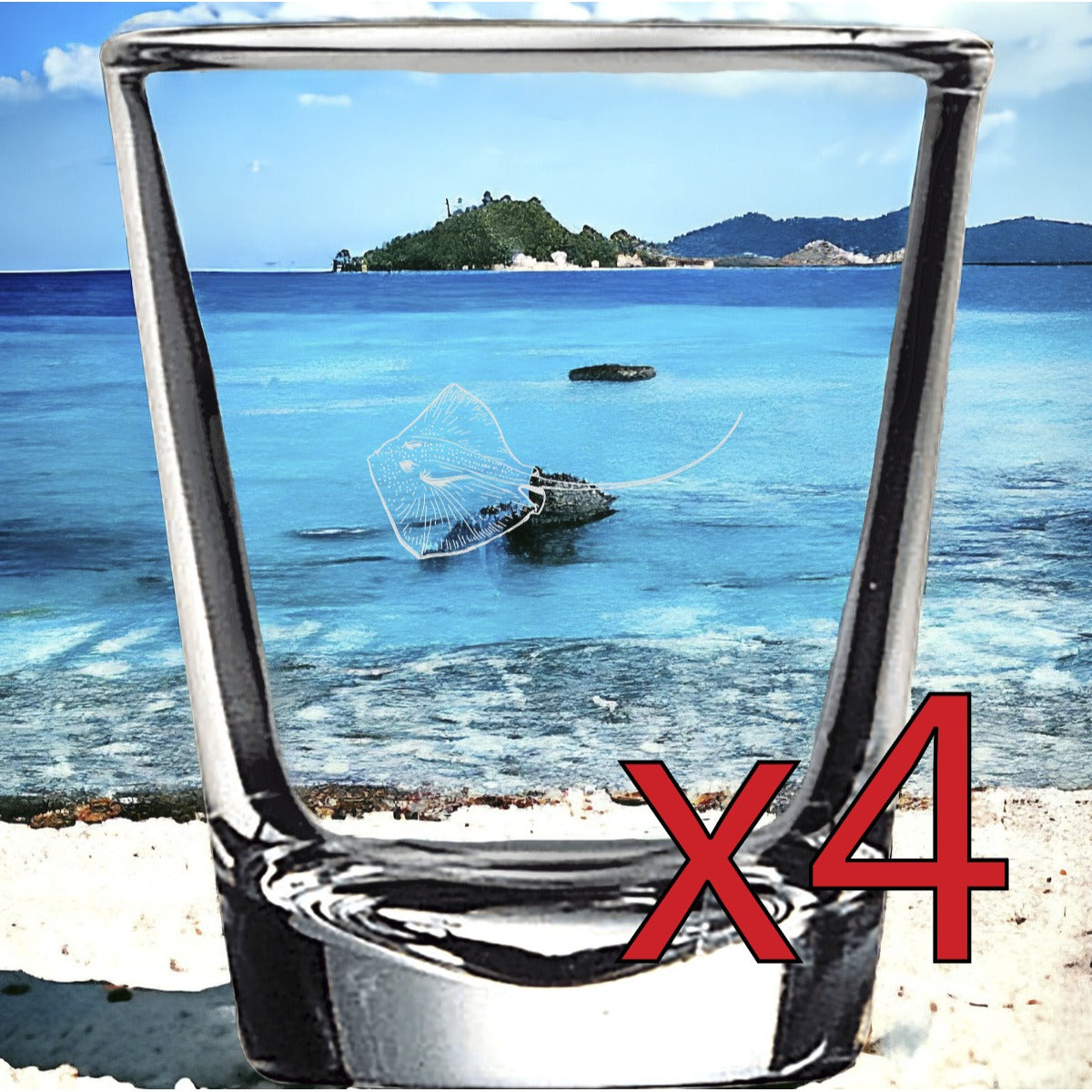 Stingray x4 Shot Glasses Spirit Liquor Party 2 Oz Premium Customize Animal NEW