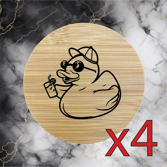 Rubber Duck x4 Bamboo Coasters Drink Natural Wood Home Decor Lounge Beach NEW