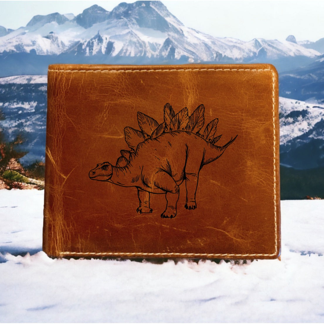 Stegosaurus Leather Wallet Bifold Premium Quality Buffalo Dinosaur Animal NEW