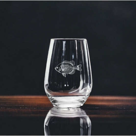 Bluegill Stemless Wine Glasses x4 Premium 15 Oz Personalize Fish Animal Gift NEW