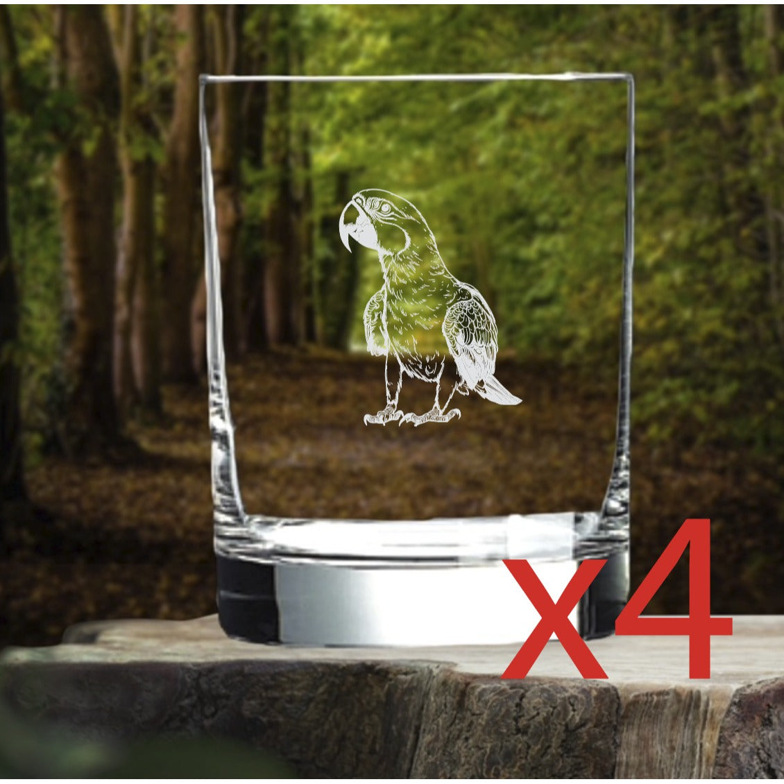 Parrot Whiskey Glasses x4 Double 14 Oz Premium Old Fashioned Animal Bird NEW