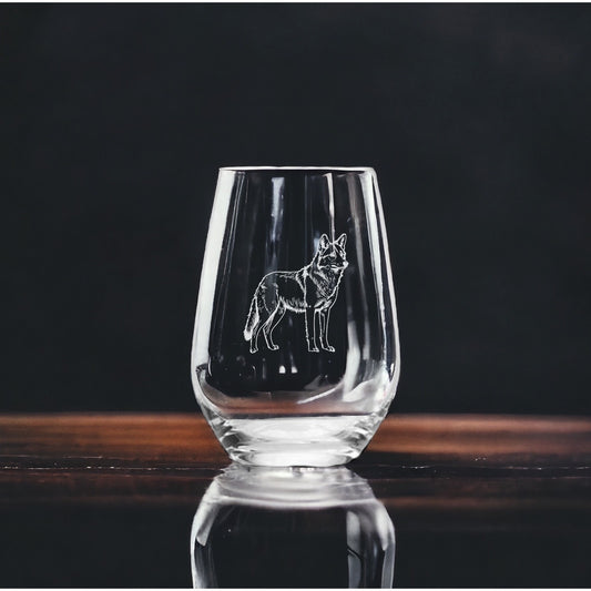 Coyote Stemless Wine Glasses x4 Premium 15 Oz Personalize Animal Wild Gift NEW