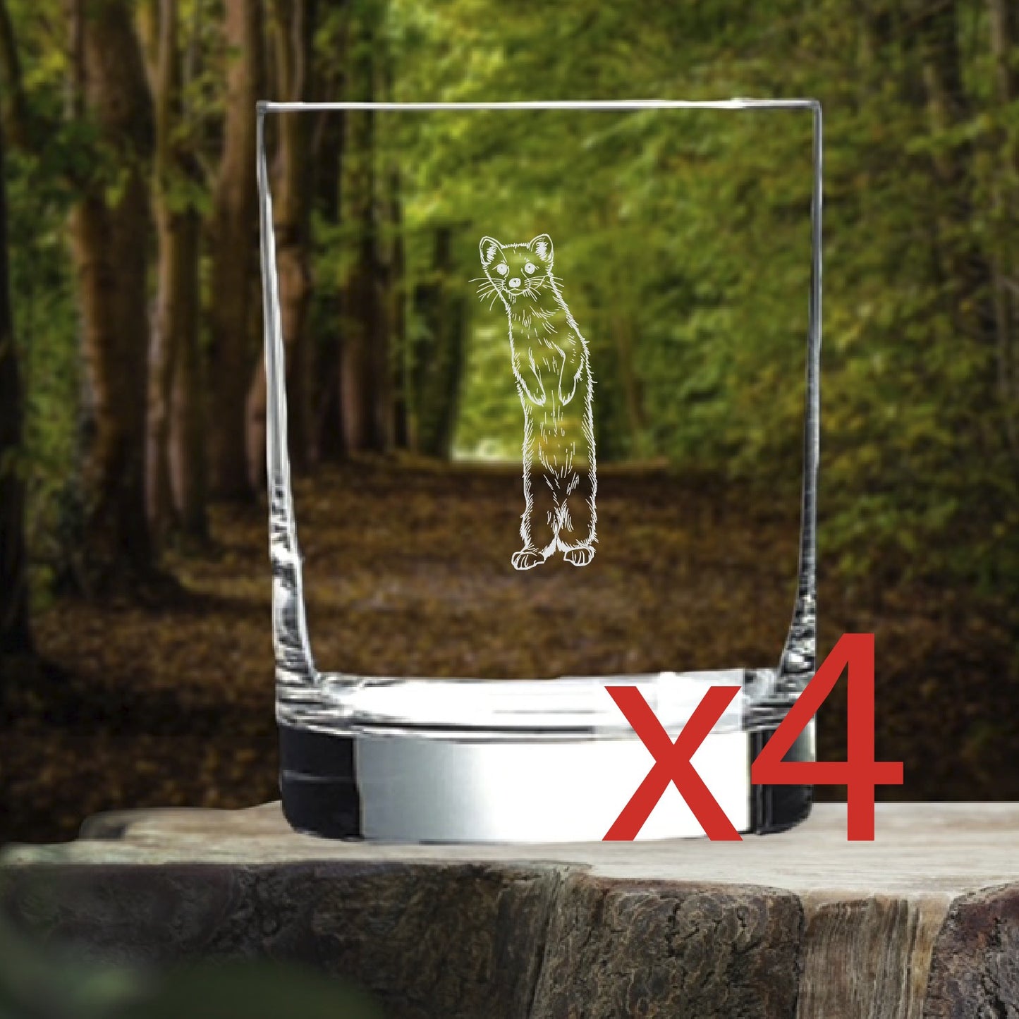 Weasel Whiskey Glasses x4 Double 14 Oz Premium Old Fashioned Animal Gift NEW