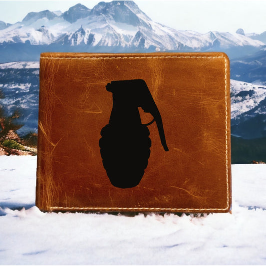 Grenade Leather Wallet Bifold Premium Quality Buffalo Military War NEW