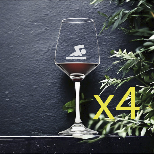 Swimming Wine Glasses x4 Premium 12 Oz Personalize Pool Ocean Beach Sports NEW