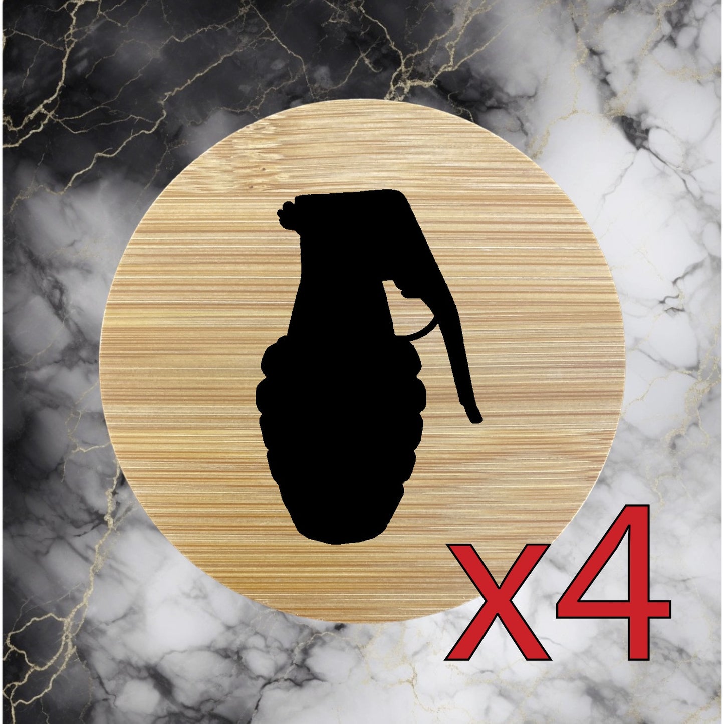 Grenade x4 Bamboo Coasters Drink Natural Wood Home Decor Lounge Military NEW
