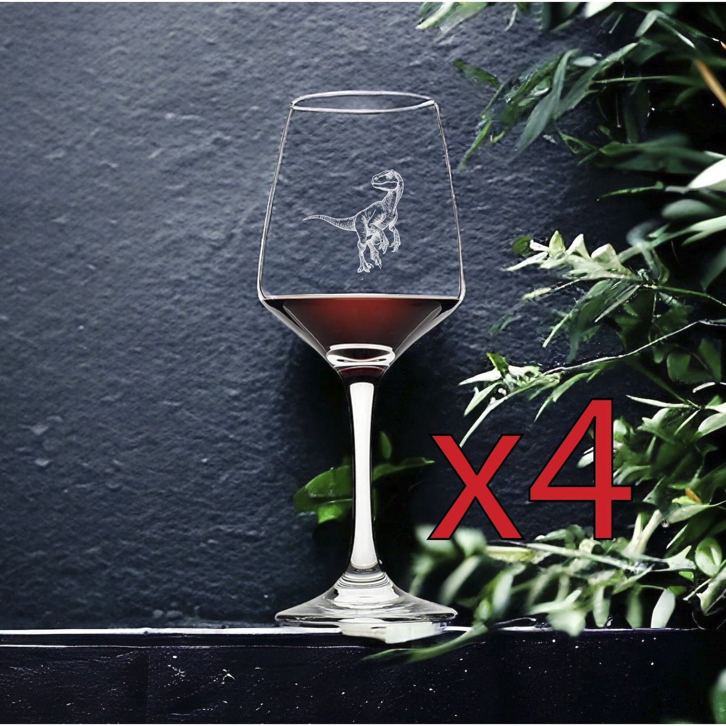 Velociraptor Wine Glasses x4 Premium 12 Oz Personalize Dinosaur Animal Gift NEW