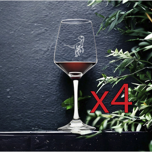 Velociraptor Wine Glasses x4 Premium 12 Oz Personalize Dinosaur Animal Gift NEW