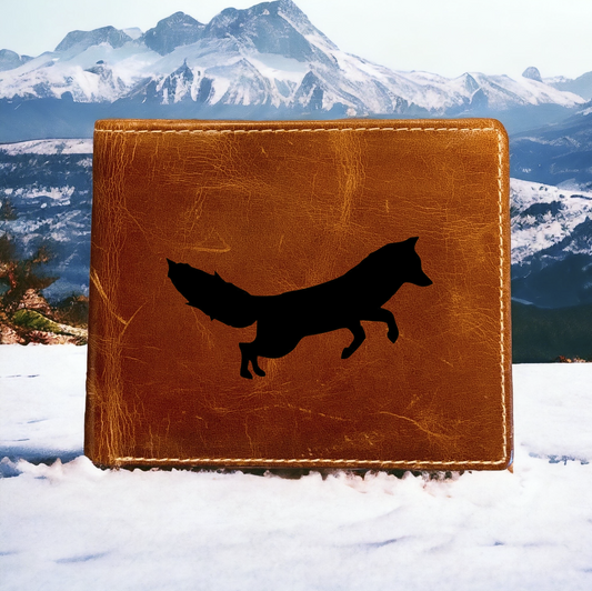 Fox Jumping Leather Wallet Wildlife