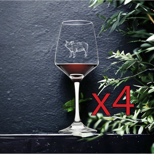 Pig Wine Glasses x4 Premium 12 Oz Personalize Farm Animal Farmhouse Gift NEW