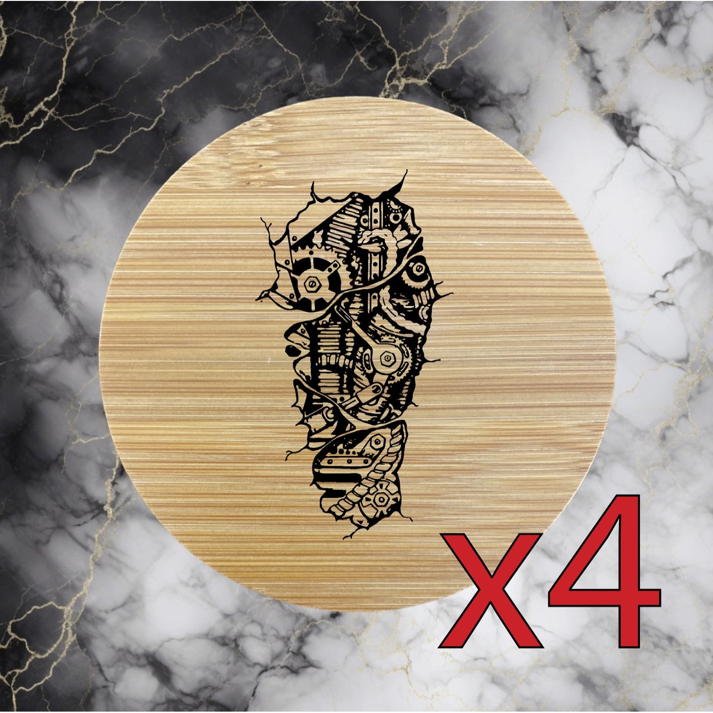 Machine x4 Bamboo Coasters Drink Natural Wood Home Decor Lounge Car Truck NEW