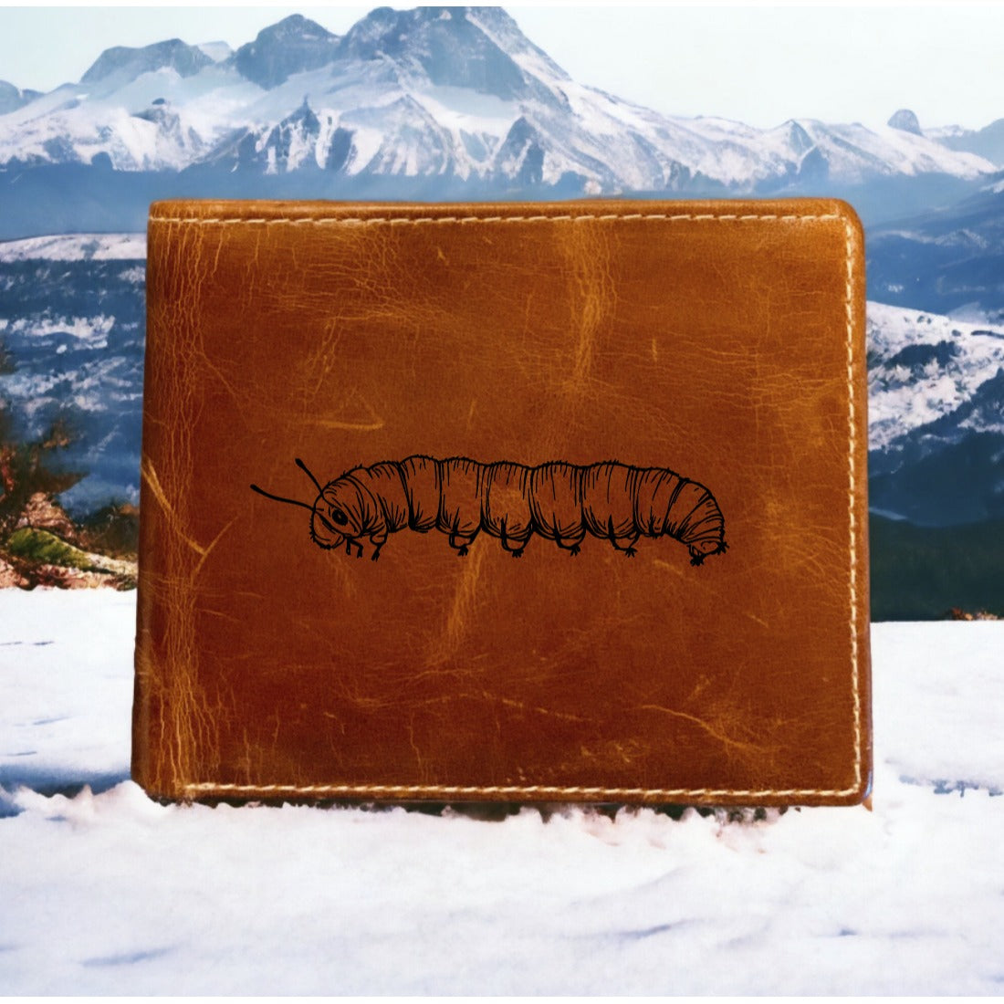 Caterpillar Leather Wallet Bifold Premium Quality Buffalo Butterfly Animal NEW