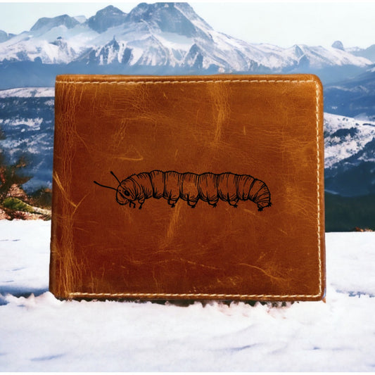 Caterpillar Leather Wallet Bifold Premium Quality Buffalo Butterfly Animal NEW