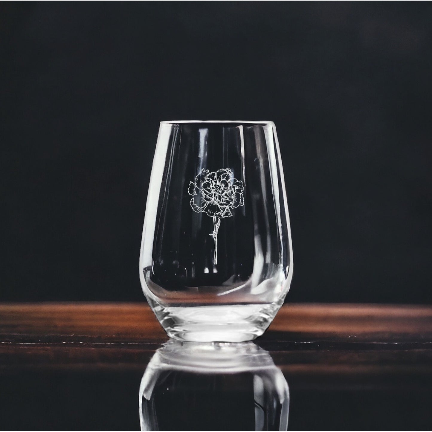 Carnation Stemless Wine Glasses x4 Premium 15 Oz Personalize Flower Floral NEW