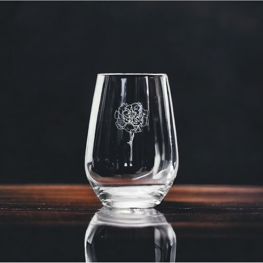 Carnation Stemless Wine Glasses x4 Premium 15 Oz Personalize Flower Floral NEW