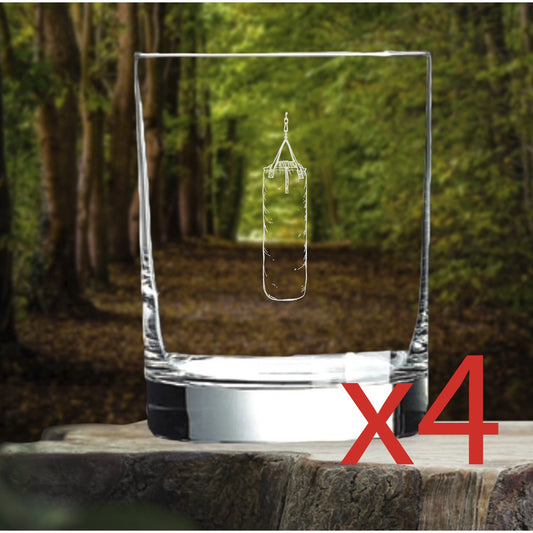 Heavy Bag Whiskey Glasses x4 Double 14 Oz Premium Old Fashioned Boxing Gift NEW