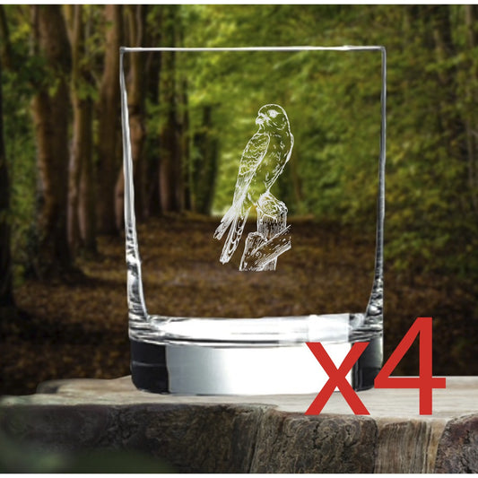 Falcon Whiskey Glasses x4 Double 14 Oz Premium Old Fashioned Bird Animal NEW