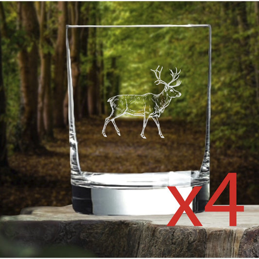 Caribou Whiskey Glasses x4 Double 14 Oz Premium Old Fashioned Animal Wild NEW
