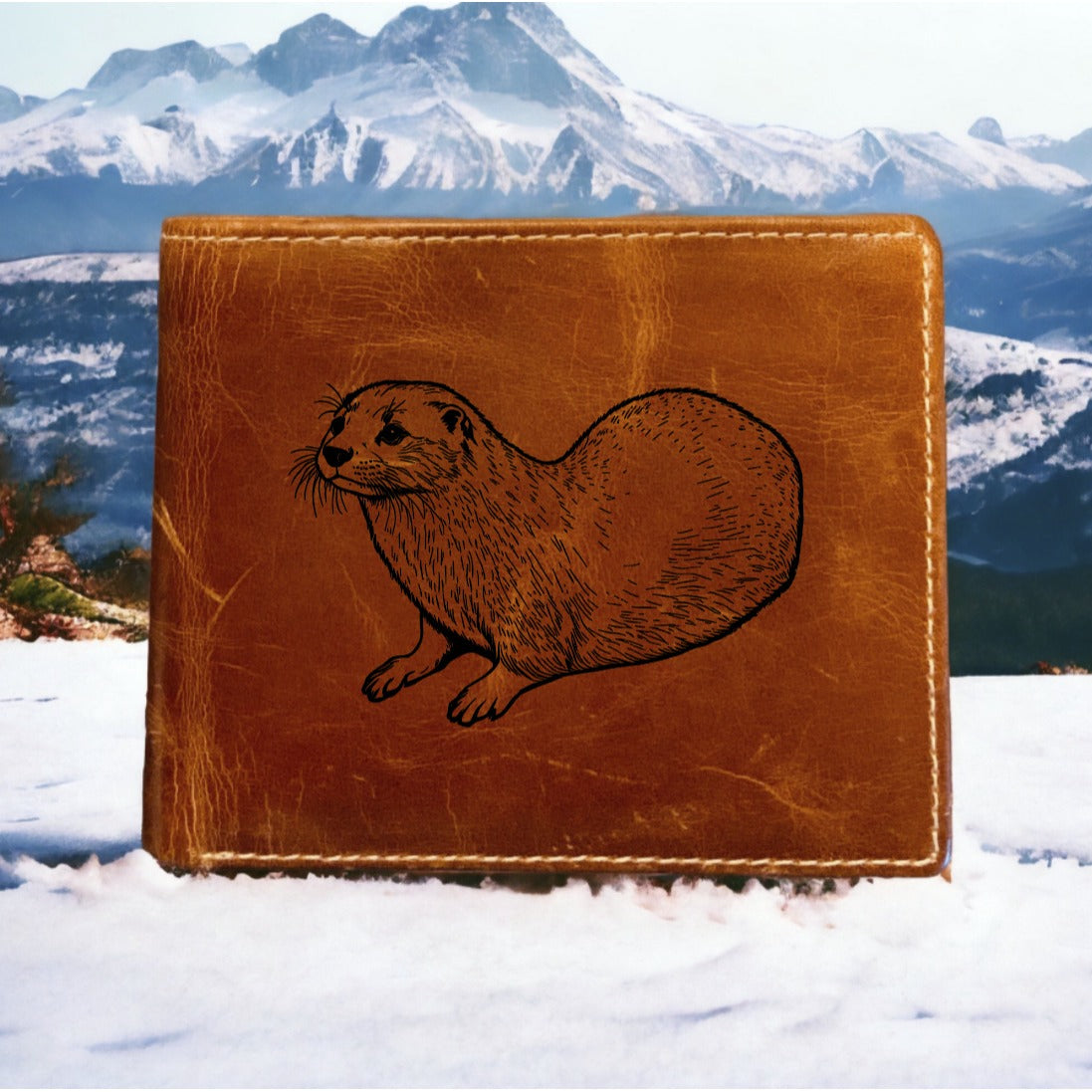 Otter Leather Wallet Bifold Premium Quality Buffalo Animal Wildlife Gift NEW